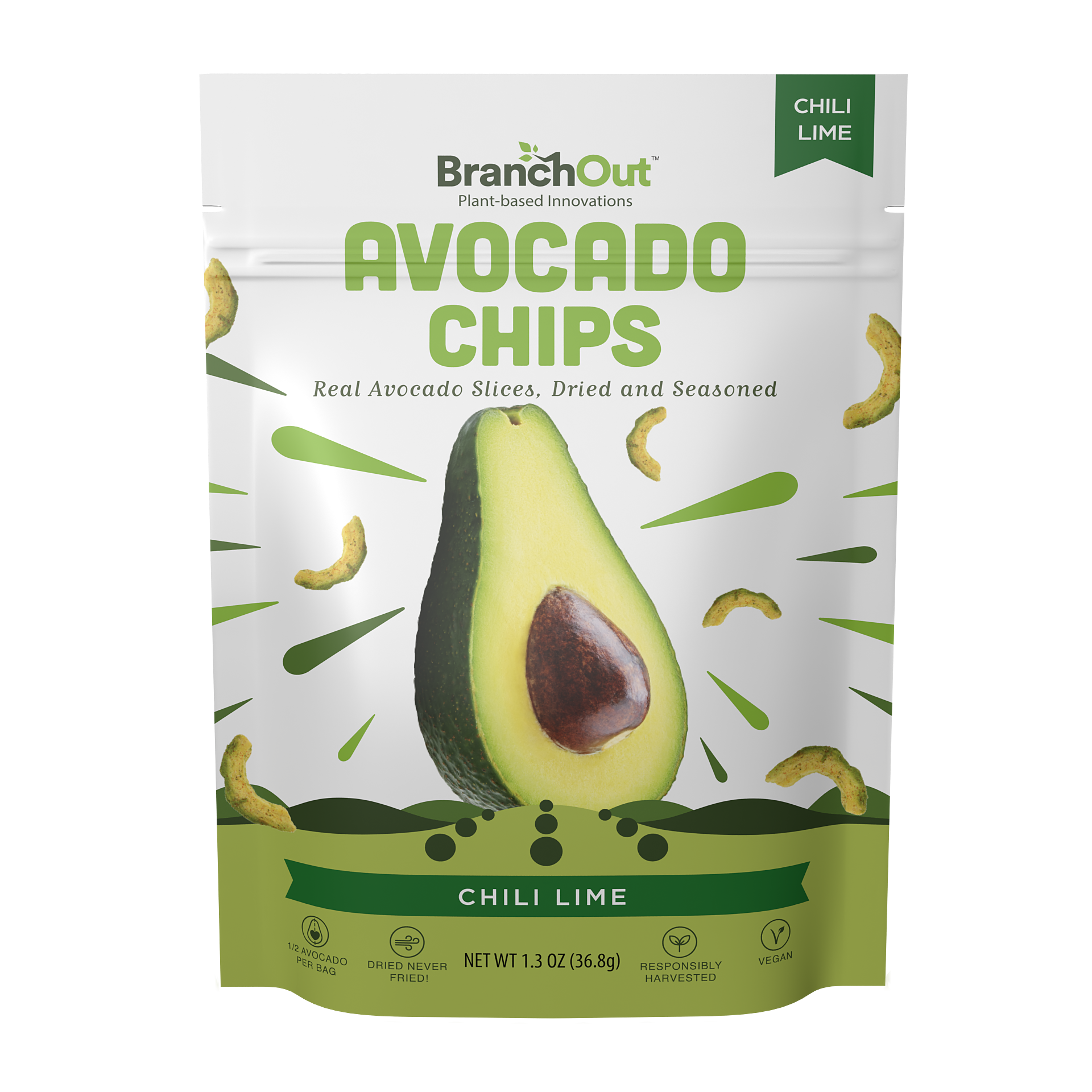 Avocado Chips, Chili Lime 8 bags BranchOut Food